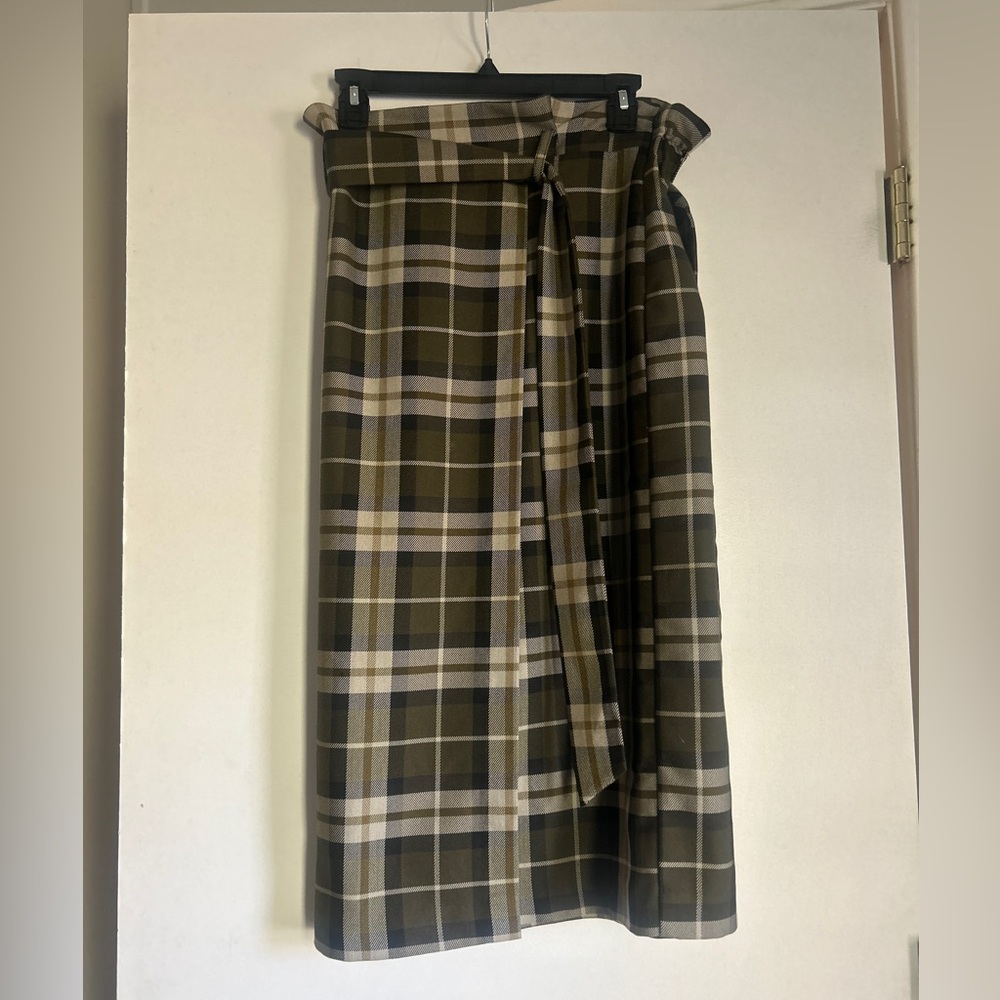 Plaid tie belt wrap over skirt